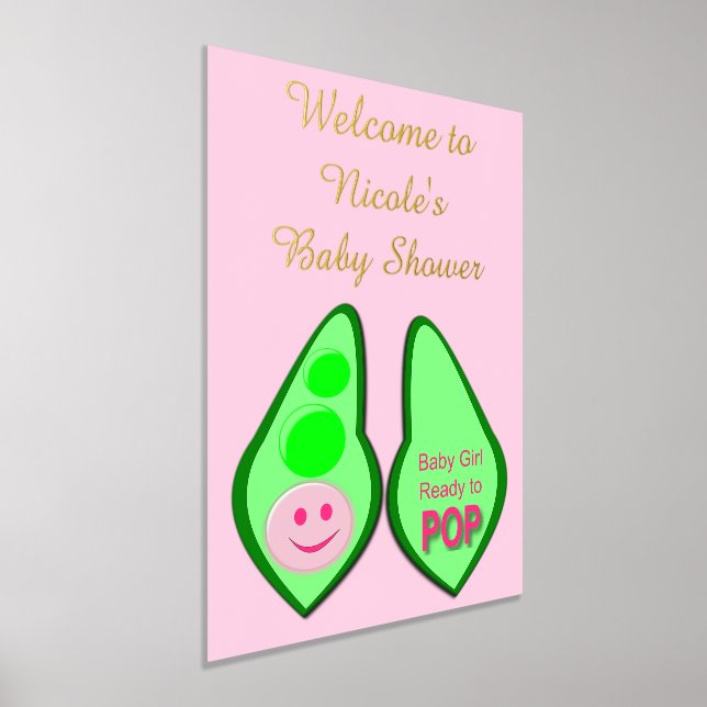 Ready to Pop Baby Girl Pink Pea Custom Baby Shower Foil Prints (Laydown)
