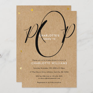 Ready to Pop Baby Shower Chic Script Rustic Kraft Invitation