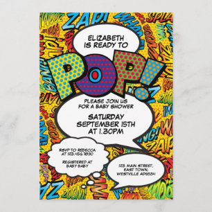 Ready to Pop Baby Shower Comic Book Fun Invitation