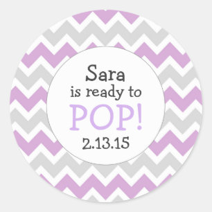 Ready to Pop Baby Shower Favour / lavender chevron Classic Round Sticker