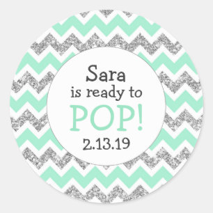Ready to Pop Baby Shower Favour mint glitter Classic Round Sticker