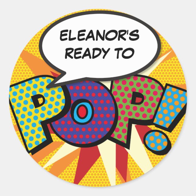 Ready to POP Baby Shower Fun Comic Book Classic Round Sticker (Front)