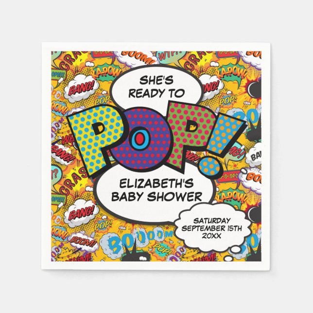 Ready to Pop Baby Shower Fun Comic Book Napkin (Front)