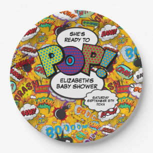 Ready to Pop Baby Shower Fun Comic Book Paper Plate