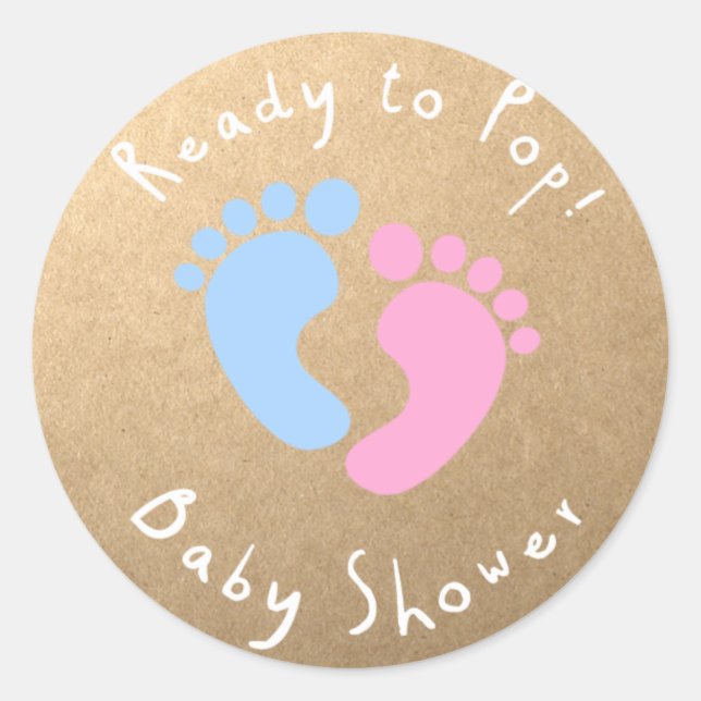 Ready to pop Baby shower Gender reveal Pink& Blue Classic Round Sticker (Front)