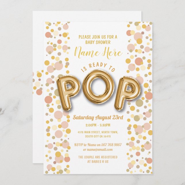 Ready to POP Baby Shower Gold Gender Reveal Invite (Front/Back)