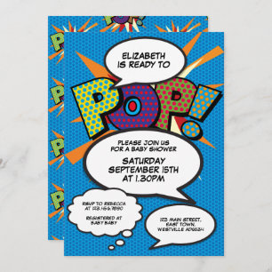 Ready to Pop Baby Shower Modern Boy Blue Invitation