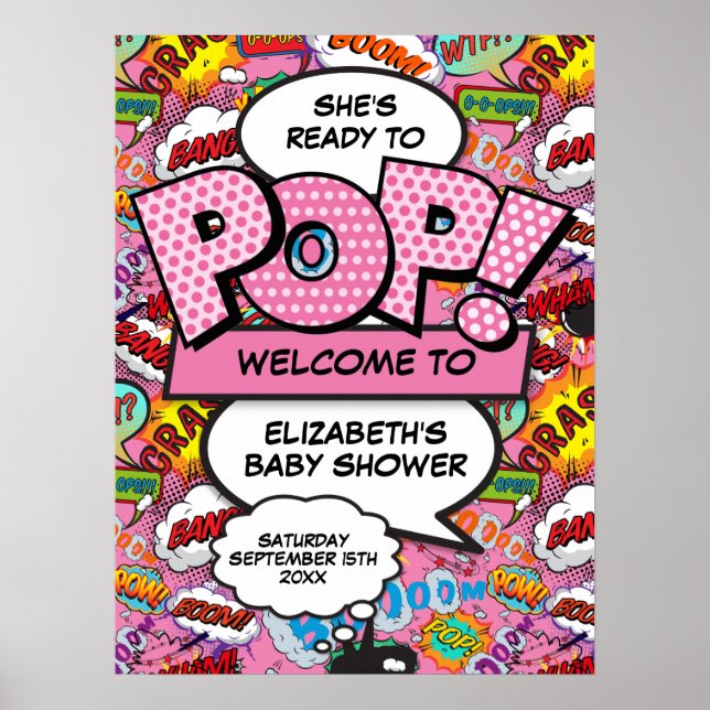 Ready to Pop Baby Shower Pink Welcome Sign (Front)