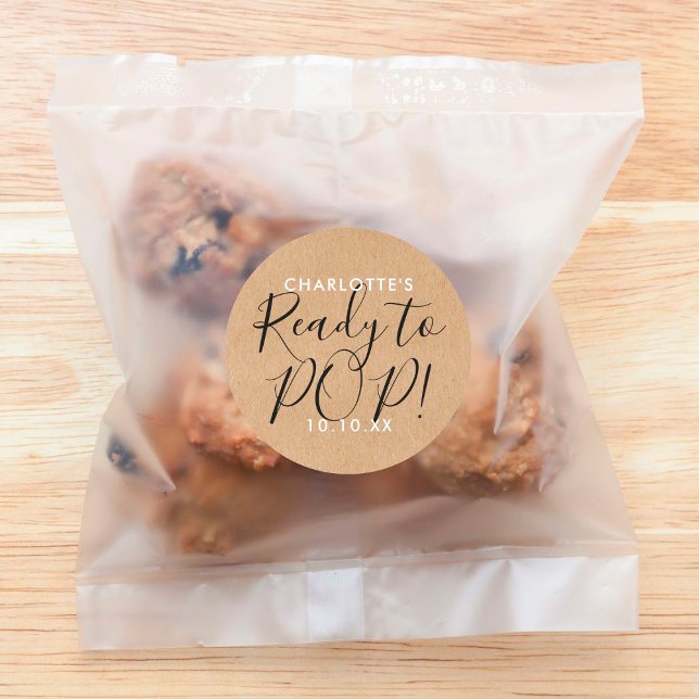 Ready to Pop Baby Shower Rustic Kraft Chic Script Classic Round Sticker (Creator Uploaded)