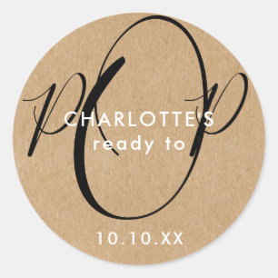 Ready to Pop Baby Shower Rustic Kraft Chic Script Classic Round Sticker