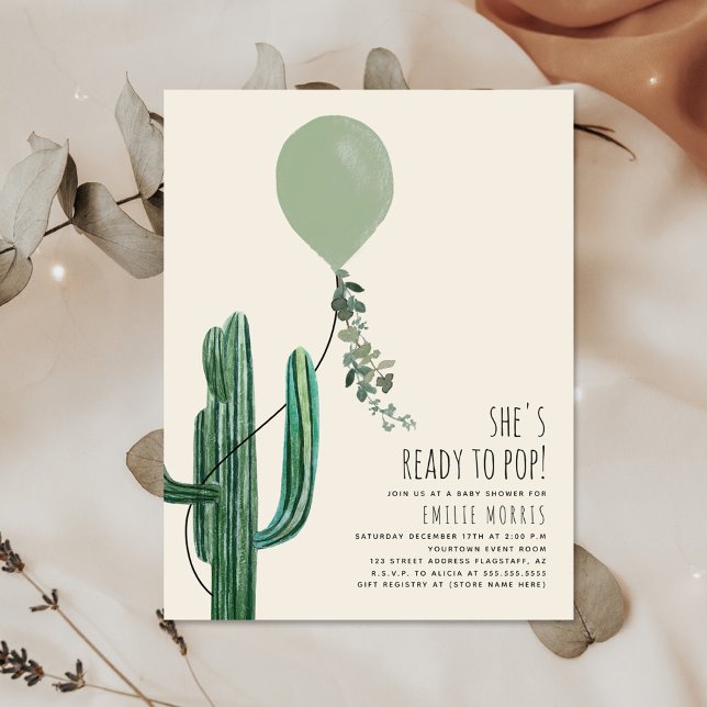 Ready to Pop Balloon Cactus Green Baby Shower  Invitation (Creator Uploaded)