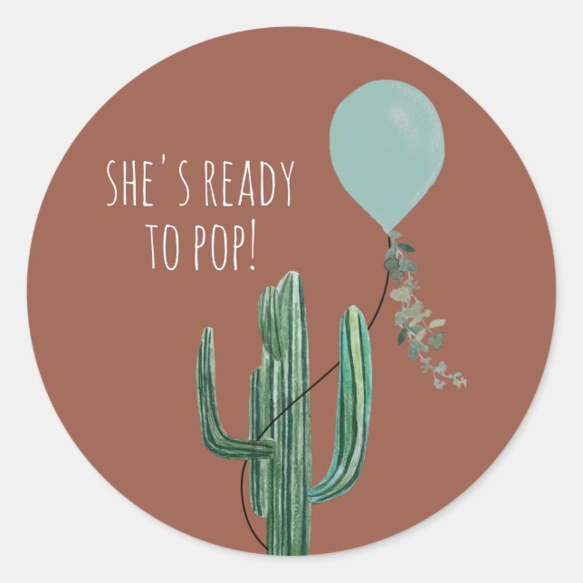 Ready to Pop Balloon Cactus Terracotta Boy Baby Classic Round Sticker (Front)