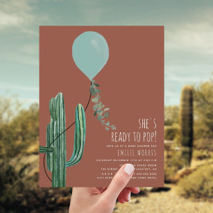 Ready to Pop Balloon Cactus Terracotta Boy Baby  Invitation