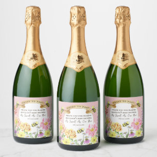 Ready to Pop Bee and Wildflower Baby Shower Sparkling Wine Label
