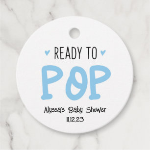 Ready To Pop Blue Baby Shower Tag