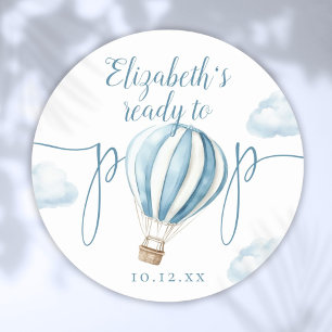 Ready To Pop Blue Balloon Baby Shower Classic Round Sticker