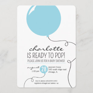 Ready to Pop Blue Balloon Boy Baby Shower Invite