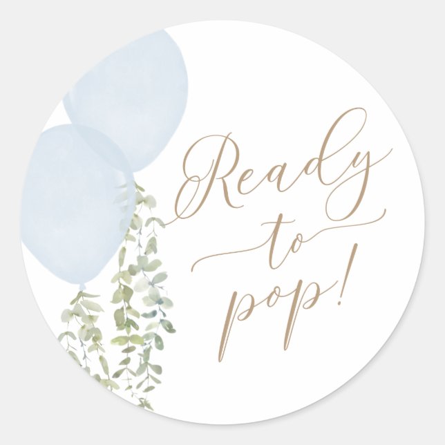 Ready to Pop Blue Balloon Twin Boys Baby Shower Classic Round Sticker (Front)