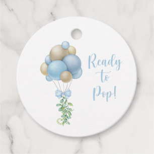 Ready to Pop Blue Balloons Boy Baby Shower Favour Tags