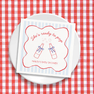 Ready To Pop Blue & Red Soda Bottle Baby Shower Napkin