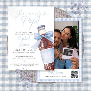 Ready To Pop Blue Soda Bottle Baby Shower Photo Invitation