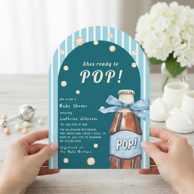 Ready to Pop Blue Stripes Baby Shower Invitation (Creator Uploaded)