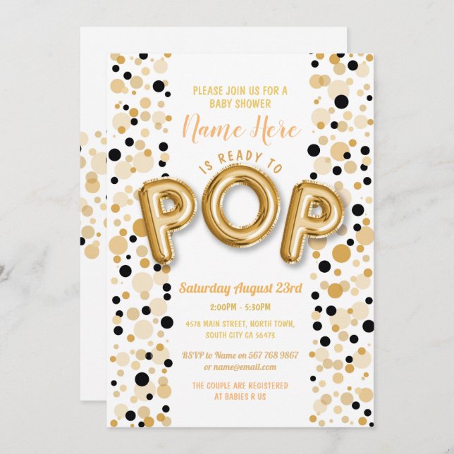 Ready to POP Boy Baby Shower Gold & Black Elegant Invitation (Front/Back)