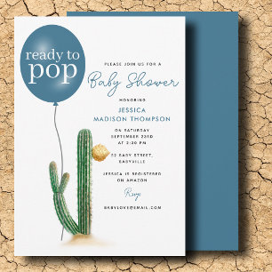 Ready to Pop Boy Cactus Balloon Baby Shower Invitation