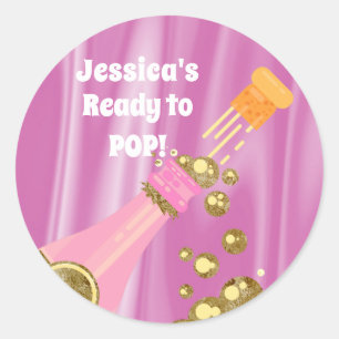 Ready to Pop Champagne Pink Baby Shower Favour Classic Round Sticker