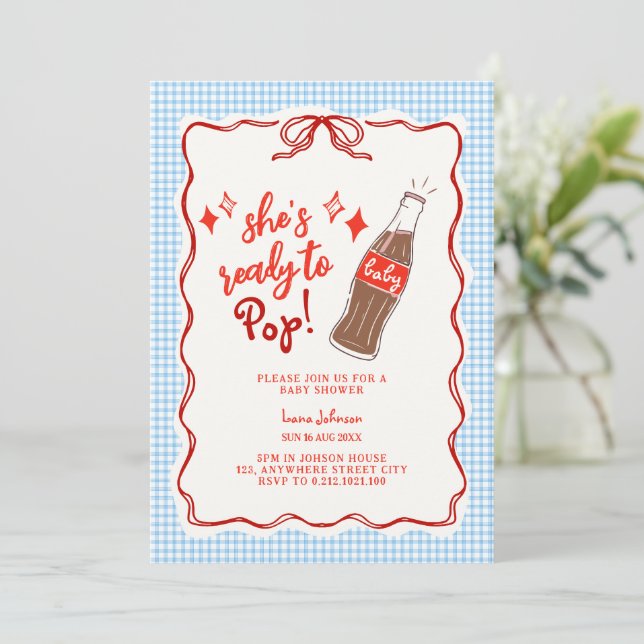 Ready to Pop Cola bottle doodle Baby shower  Invitation (Standing Front)