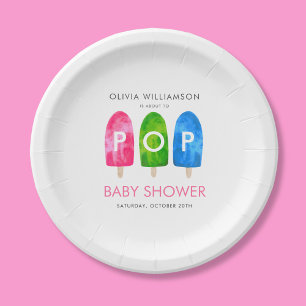 Ready to Pop colourful Popsicle Baby Shower Paper Plate