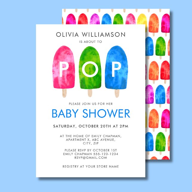 Ready to Pop colourful Popsicle Blue Baby Shower Invitation (Ready to Pop Ice Lolly Baby Shower Invitation Baby Boy Blue)