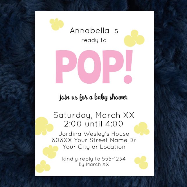 Ready to Pop Cute Girl Pink Popcorn Baby Shower Invitation (Creator Uploaded)