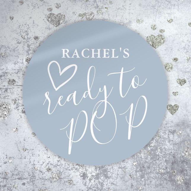 Ready To Pop Cute Heart Dusty Blue Boy Baby Shower Classic Round Sticker (Ready To Pop Cute Heart Dusty Blue Boy Baby Shower Classic Round Sticker)