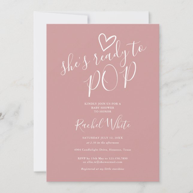 Ready To Pop Dusty Rose Pink Girl Baby Shower Invitation (Front)