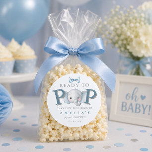 Ready to Pop Elephant Baby Shower Popcorn Bag Classic Round Sticker