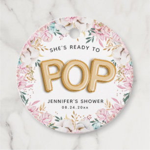 "Ready to Pop" Floral Baby Shower Balloons Favour Tags