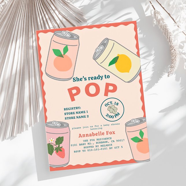 Ready to Pop Fruit Soda Pop Cans Pink Baby Shower Invitation (Creator Uploaded)