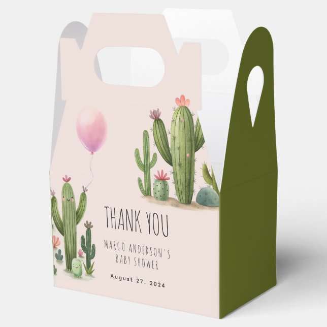 Ready to Pop Girl Balloon Cactus Green Baby Shower Favour Box (Opened)