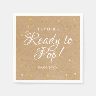 Ready To Pop Gold Hearts Confetti Baby Shower Napkin