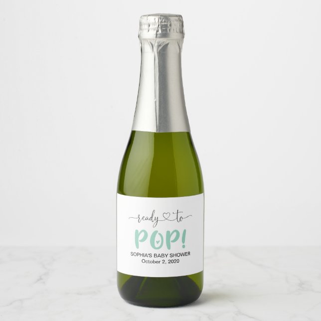 Ready To Pop Green Mini Sparkling Wine Bottle Labe Sparkling Wine Label (Front)