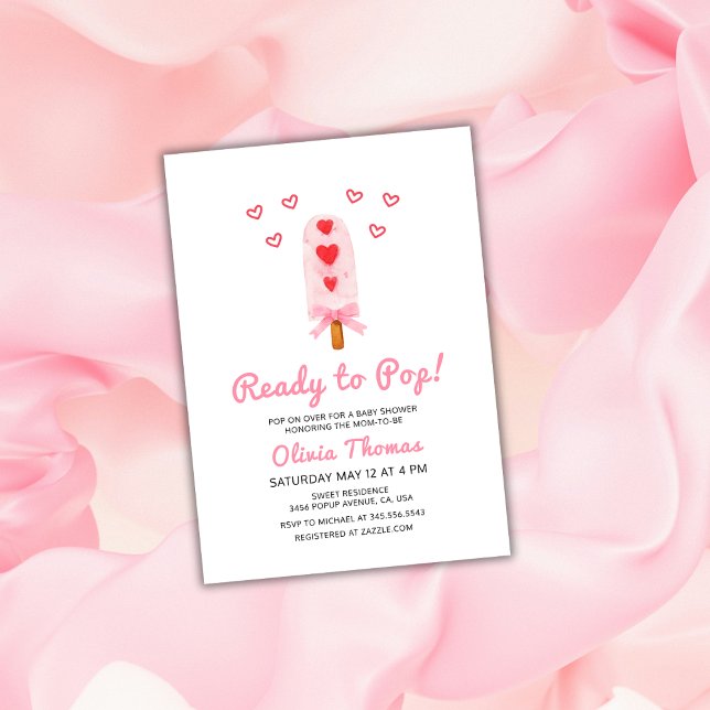 Ready To Pop Heart Bow Ice Cream Baby Shower  Invitation (Ready To Pop Heart Bow Ice Cream Baby Shower Invitation)