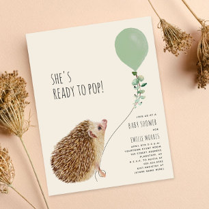 Ready to Pop Hedgehog Green Balloon Invitation