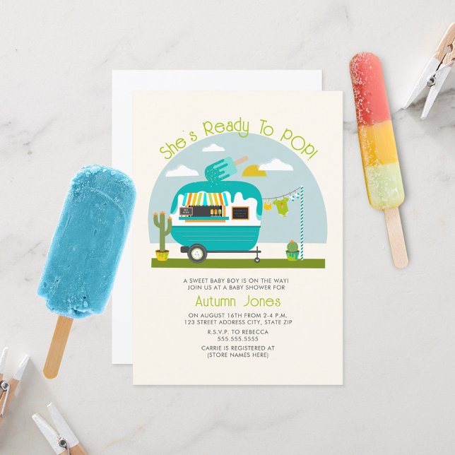 Ready To Pop Ice Pop Truck Camper Blue Baby Shower Invitation (Creator Uploaded)