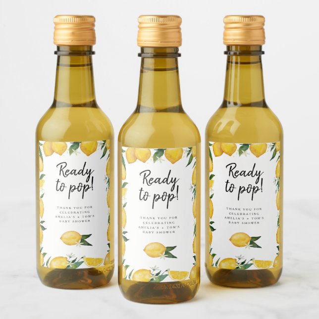 Ready to Pop, lemon themed baby shower Wine Label (Bottles)