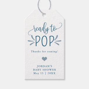 Ready to Pop Minimalist Baby Shower Blue Favour Gift Tags