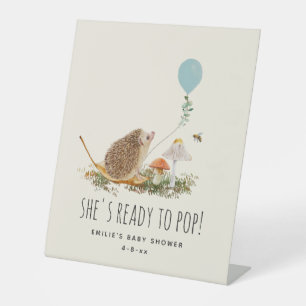 Ready to Pop Mushrooms Hedgehog Baby Shower Pink P Pedestal Sign
