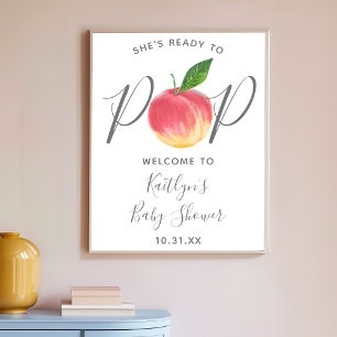 Ready To Pop Peach Baby Shower Welcome Sign