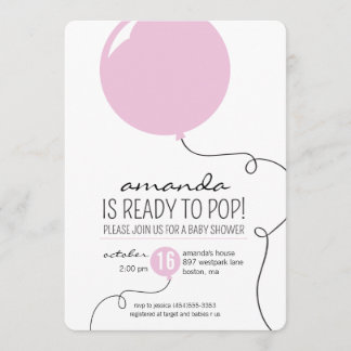 Ready to Pop Pink Balloon Girl Baby Shower Invite