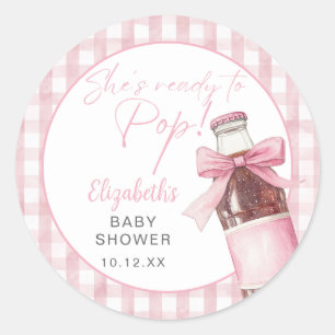 Ready To Pop Pink Bow Soda Bottle Baby Shower Classic Round Sticker